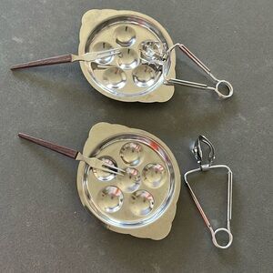 Complete Set of Two vintage stainless steel escargot serving set